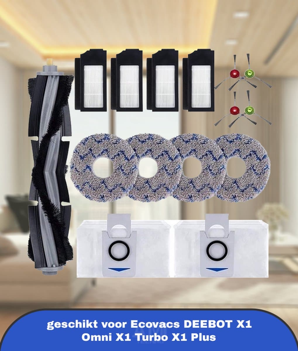 15 stuks accessoireset geschikt voor Ecovacs DEEBOT X1 Omni X1 Turbo X1 Plus stofzuigerrobot, hoofdborstel, zijborstel, filter bodemzak voor stofzuiger, borstel, wisdoek, reserveonderdelen — afbeelding 1