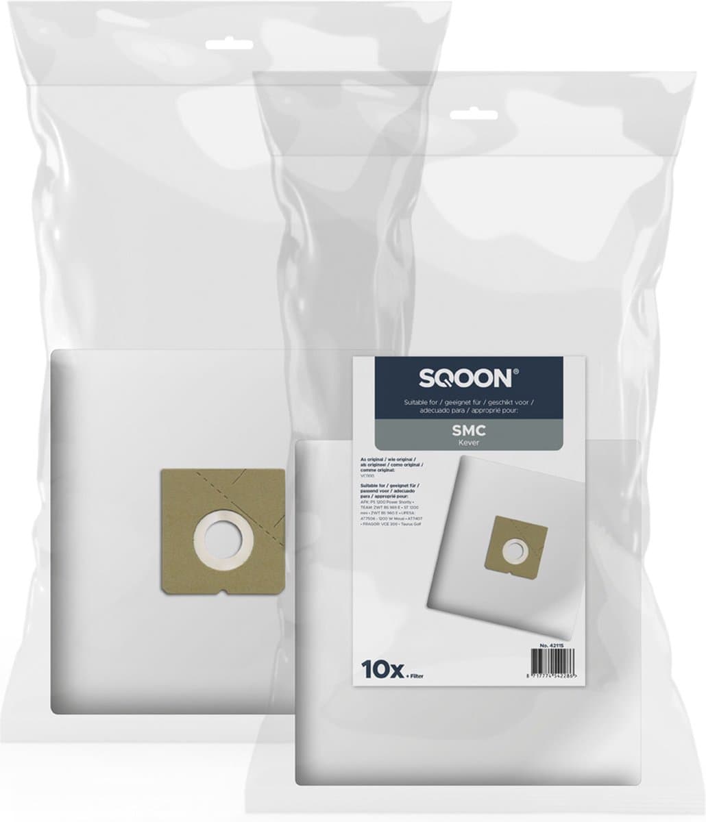 SQOON® Stofzuigerzakken Geschikt voor SMC Kever - High Filtration - 10 Stuks — afbeelding 1