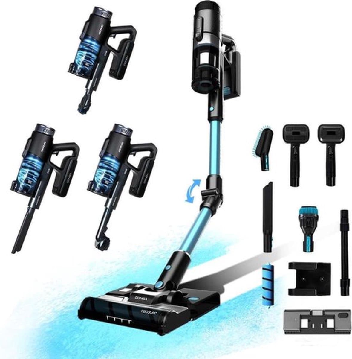 Luxe 3 in 1 Steelstofzuiger – Stofzuiger zonder Zak – Op Accu – Draadloos – Wireless Vacuum Cleaner – Kruimeldief – 7 Mondstukken – 215W – Blauw — afbeelding 1