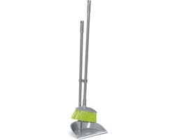 Veegset Lange Steel - Stoffer Blik - Stof Vrij Maken - Buigvrij Vegen - Lange Steel - Zilver Groen