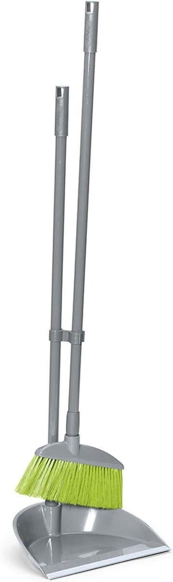 Veegset Lange Steel - Stoffer Blik - Stof Vrij Maken - Buigvrij Vegen - Lange Steel - Zilver Groen — afbeelding 1
