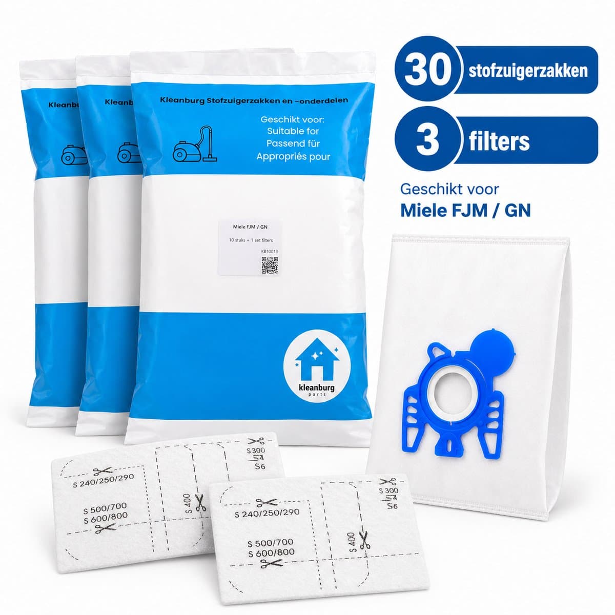 Kleanburg® - Stofzuigerzakken geschikt voor Miele GN 3-D - Classic C1, Complete C2, Complete C3, Cat and Dog - 30 Stofzuigerzakken en 6 Filters — afbeelding 1