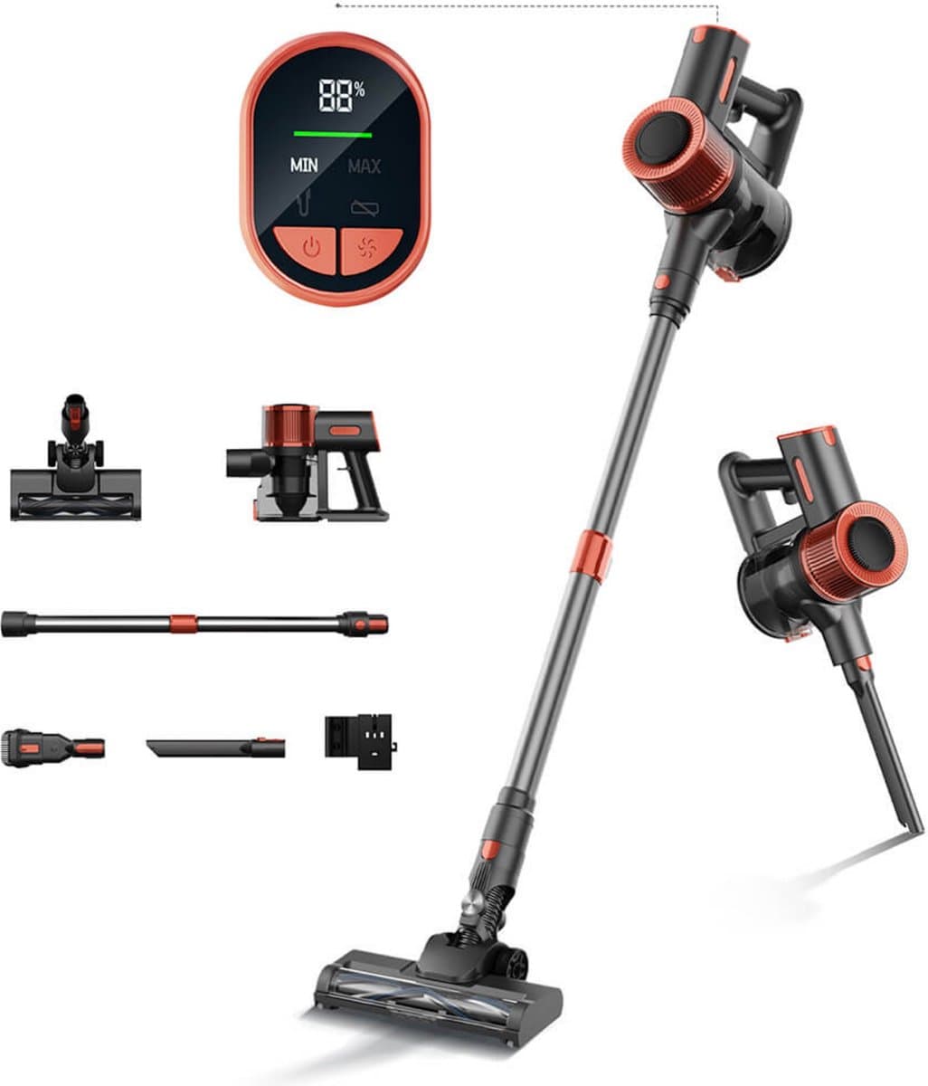 JIGOO C200 Snoerloze Stofzuiger, 23KPa Zuigkracht, 40min Werkduur, 2 Werkstanden, Telescopische Metalen Buis & LED Koplamp, Grijs — afbeelding 1