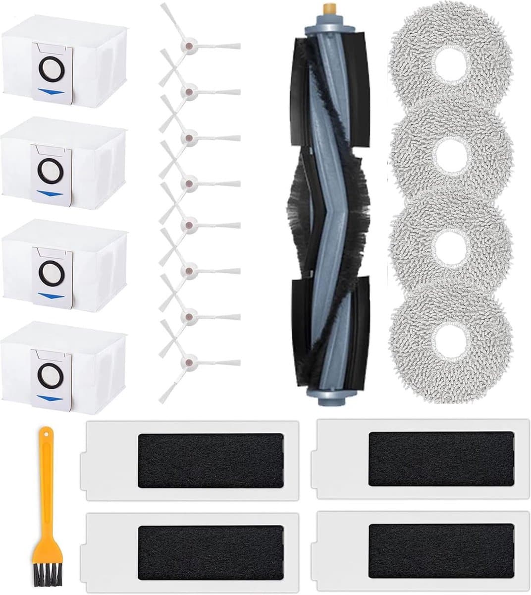 geschikt voor Ecovacs Deebot T20 OMNI / T20e OMNI, Stofzuiger Vervangingsonderdelen Accessoireset, 1 Hoofdborstel, 4 HEPA-filters, 4 Reinigingsdoeken, 4 Stofzakken, 8 Zijborstels, 1 Reinigingsborstel — afbeelding 1