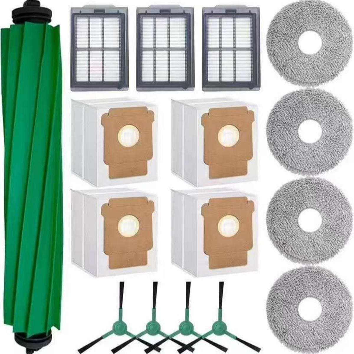 GELLDG 16 stuks vervangingsonderdelenset - 1 hoofdborstel, 3 HEPA-filters, 4 zijborstels, 4 stofzakken en 4 reinigingsdoeken - Geschikt voor iRobot Roomba Plus 405/505/507 combistofzuiger — afbeelding 1