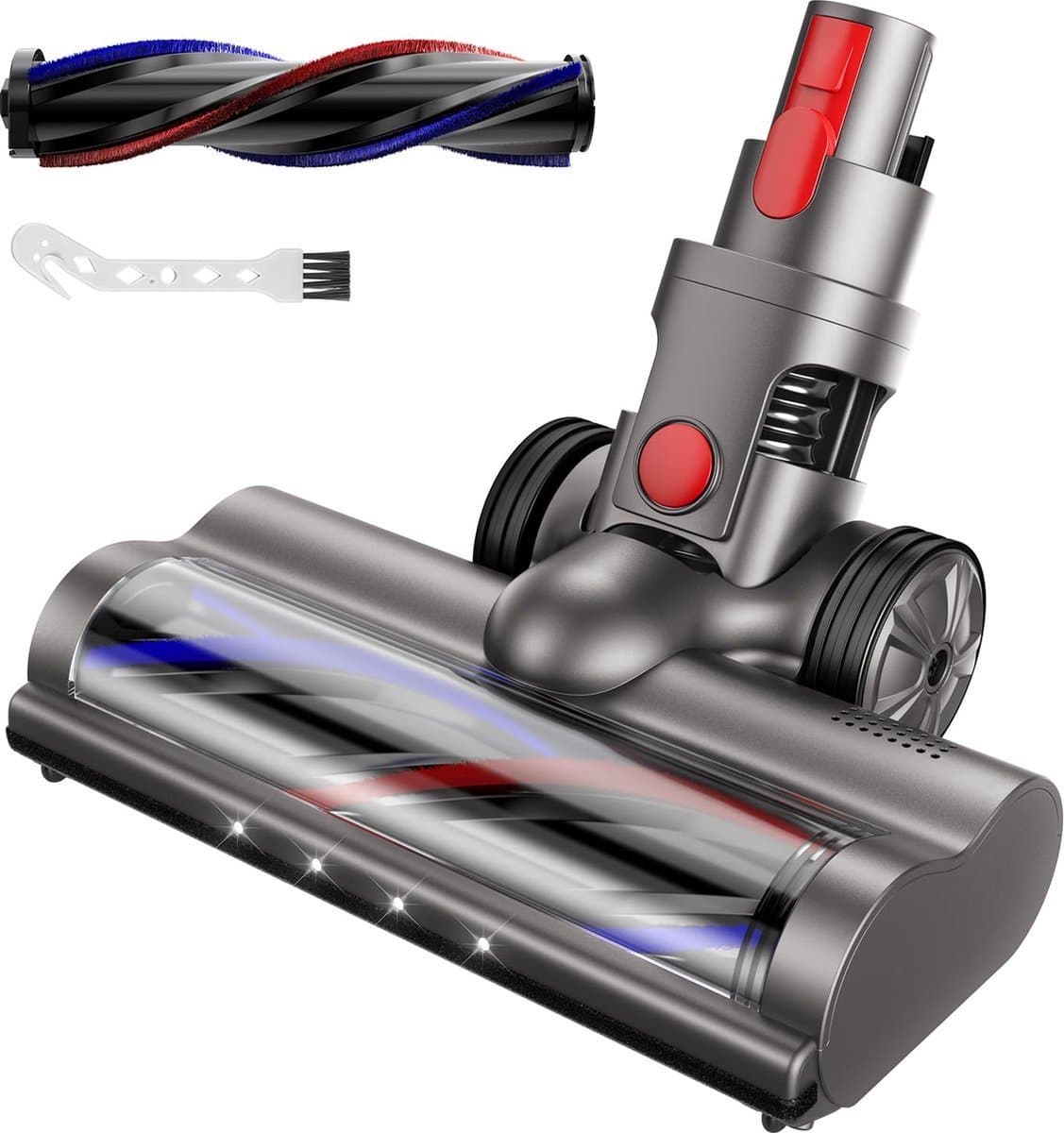Stofzuigeraccessoires - Turbo Borstel - Geschikt voor Dyson V7 V8 V10 V11 V15 - Vloerzuigmond - Stofzuigermondstuk - voor harde vloeren en tapijten - met 4 LED-lampen - borstel — afbeelding 1