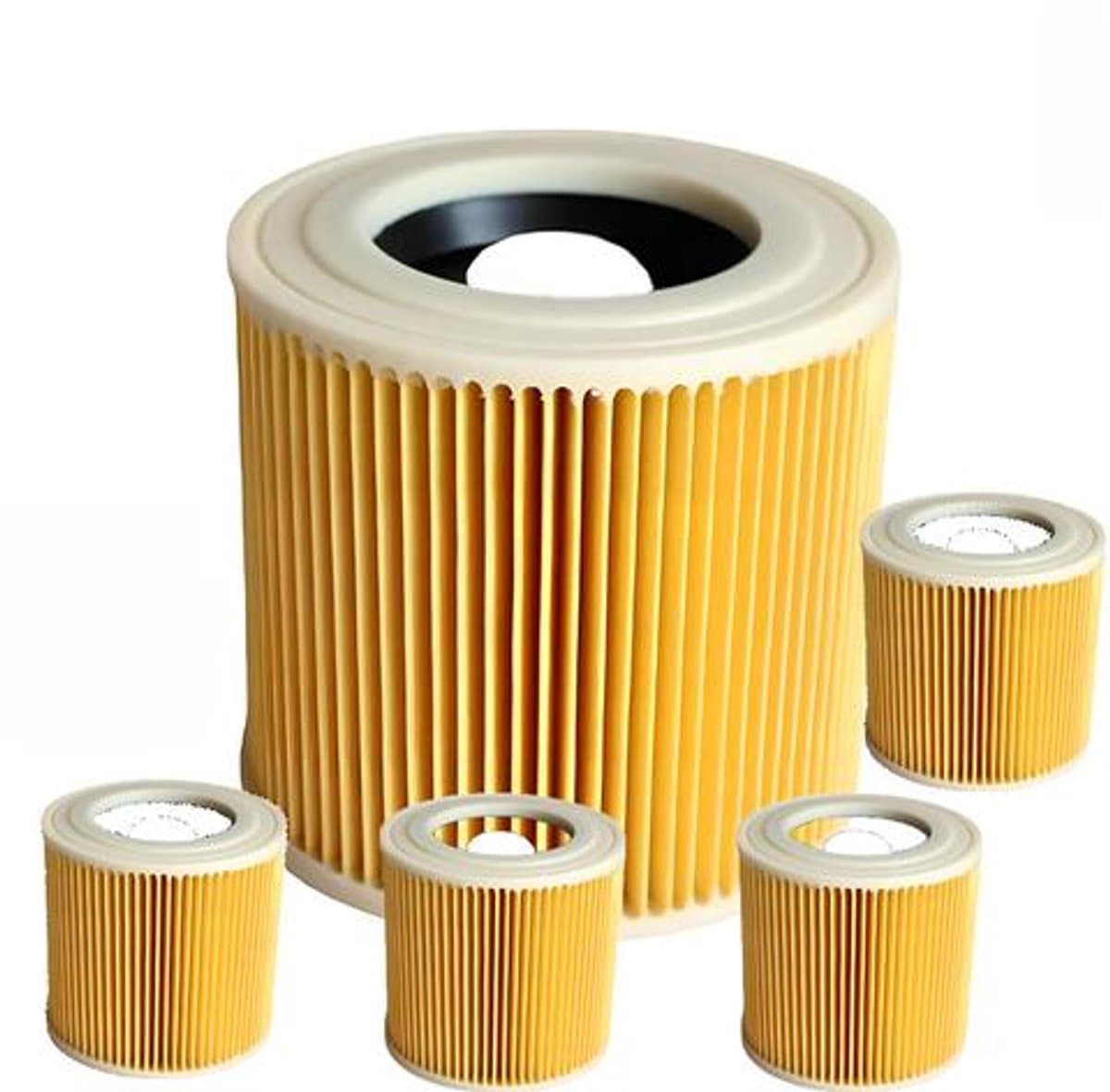 Filter - Geschikt voor Kärcher WD1, WD2, WD3 en A-serie - 5-cartridge filter - Geel - Afmetingen: 11,3 x 12 cm — afbeelding 1