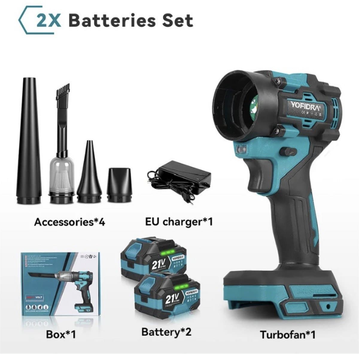 Zerova 2-in-1 Turbo Blazer en Stofzuiger - Blaas- en Zuigfan & Stofzuiger - Borstelloze motor - 1200W - 80.000 RPM - 2 Accu's — afbeelding 1