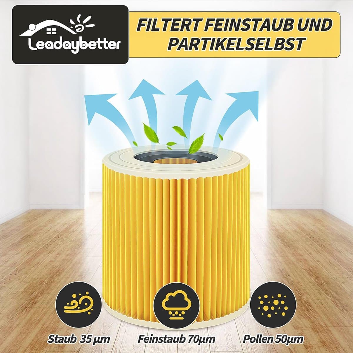 2 filter cartridges for Kärcher Premium WD3 WD2 MV2 MV3 WD 3P, WD 3.200, WD 3.500 P, SE 4001, SE 4002, A2054, A2004 - ShopVlot — afbeelding 1