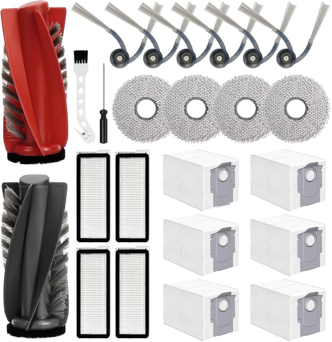 24 stuks accessoires Geschikt voor Roborock Qrevo Curve/Qrevo Edge/S5X/5A1/5XC stofzuiger, hoofdborstel, stofzak, dweilDoeken, filter, zijborstels, schroevendraaier, zuigrobot, reserveonderdelen — afbeelding 1