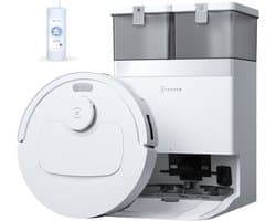 ECOVACS DEEBOT T30e OMNI Robotstofzuiger met dweilfunctie- 25.000 Pa- OZMO Turbo 2.0 dweilen- ZeroTangle 3.0 anti-klit-Triple-V-hoofdborstel- Omni-station-Wit–1000ml Schoonmaakmiddel