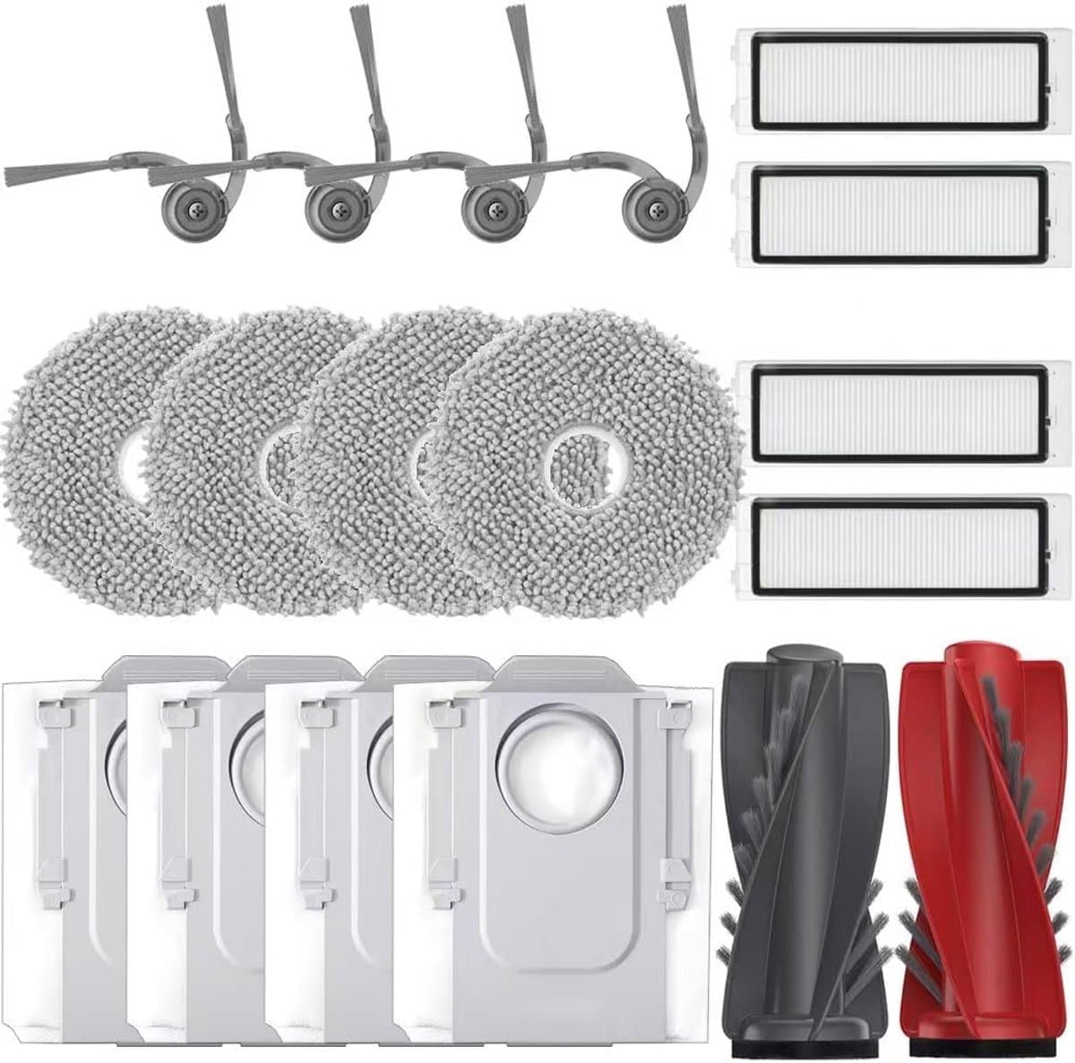 Accessoires gescht voor Roborock Qrevo S5V, Qrevo Curv, Qrevo Curv S5X, Qrevo Edge, Qrevo Edge S5A reserveonderdelenset, 1 hoofdborstels, 4 HEPA-filters, 4 reinigingsdoeken, 4 stofzakken, 4 — afbeelding 1