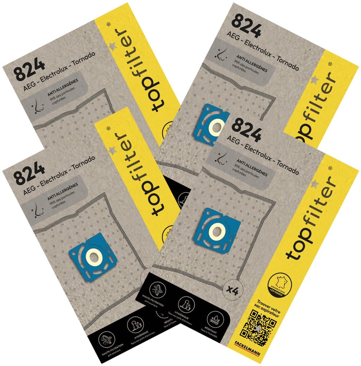 Set van 4 pakketten van 4 stofzuigerzakken 64824 voor Electrolux en Tornado TopFilter Premium — afbeelding 1