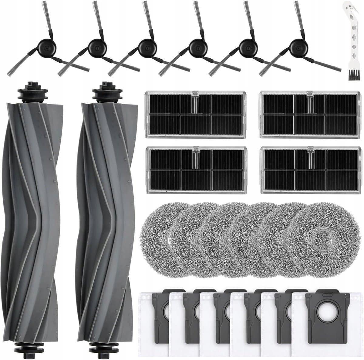 Een accessoireset van 25 stuks voor de Dreame X40 Ultra Complete / X40 Master / L40 Ultra / Mova P50 Pro Ultra robotstofzuigers, inclusief 2 hoofdborstels, 4 filters, 6 reinigingsdoeken, 6 stofzakken, 6 zijborstels en 1 reinigingsborstel. — afbeelding 1