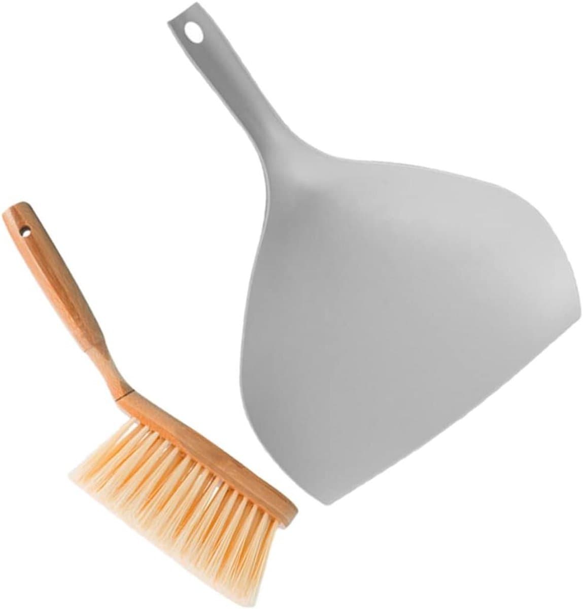 Kleine Veegborstel Stofpan - Handveger Set - Bureau Schoonmaken - Ergonomisch Handvat - 33x17cm - Grijs — afbeelding 1