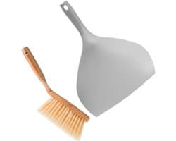 Kleine Veegborstel Stofpan - Handveger Set - Bureau Schoonmaken - Ergonomisch Handvat - 33x17cm - Grijs