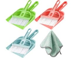 3x Mini Handveger en Stofblik Set - Kleine Stoffer en Blik voor Bureau, Auto en Kruimels