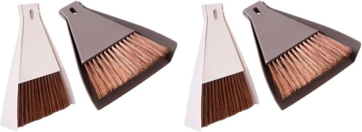 Mini Bezem Stoffer Set - Desktop Reiniger - Kleine Oppervlakken Schoonmaken - Compact Formaat - 17x15cm - Beige Koffie — afbeelding 1