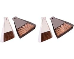 Mini Bezem Stoffer Set - Desktop Reiniger - Kleine Oppervlakken Schoonmaken - Compact Formaat - 17x15cm - Beige Koffie