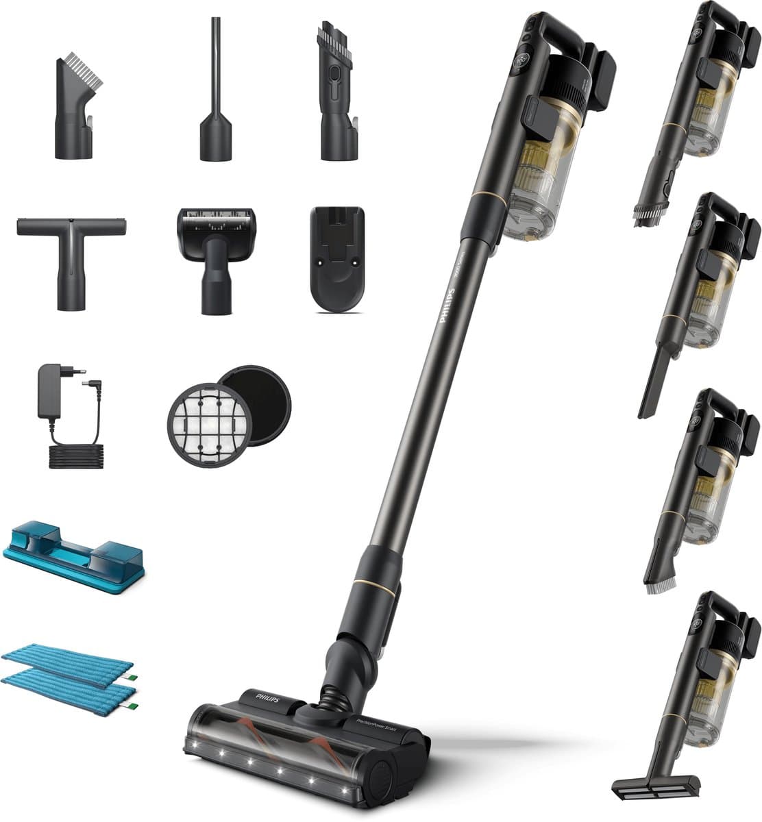 Philips Steelstofzuiger met Dweilfunctie XC7057/01 - Zuigmond met LED verlichting - Draadloos - Zonder Zak - Handstofzuigerfunctie - Alle Vloertypen - Lichtgewicht — afbeelding 1
