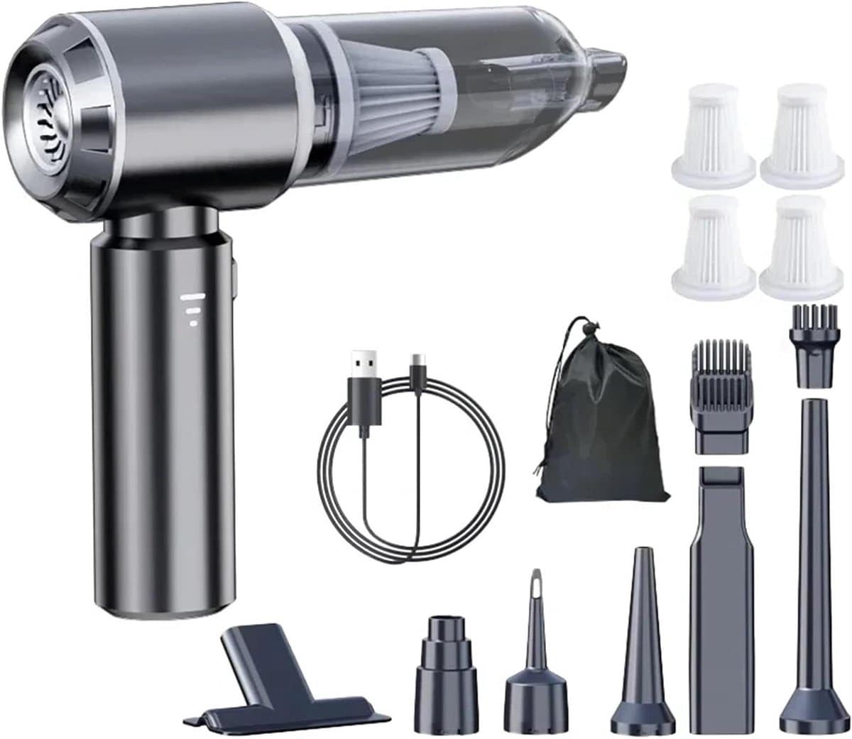 Draagbare Stofzuiger - Mini Kruimeldief - Auto Interieur Reinigen - Borstelloze Motor - 500 Gram Capaciteit - Gun Grey — afbeelding 1