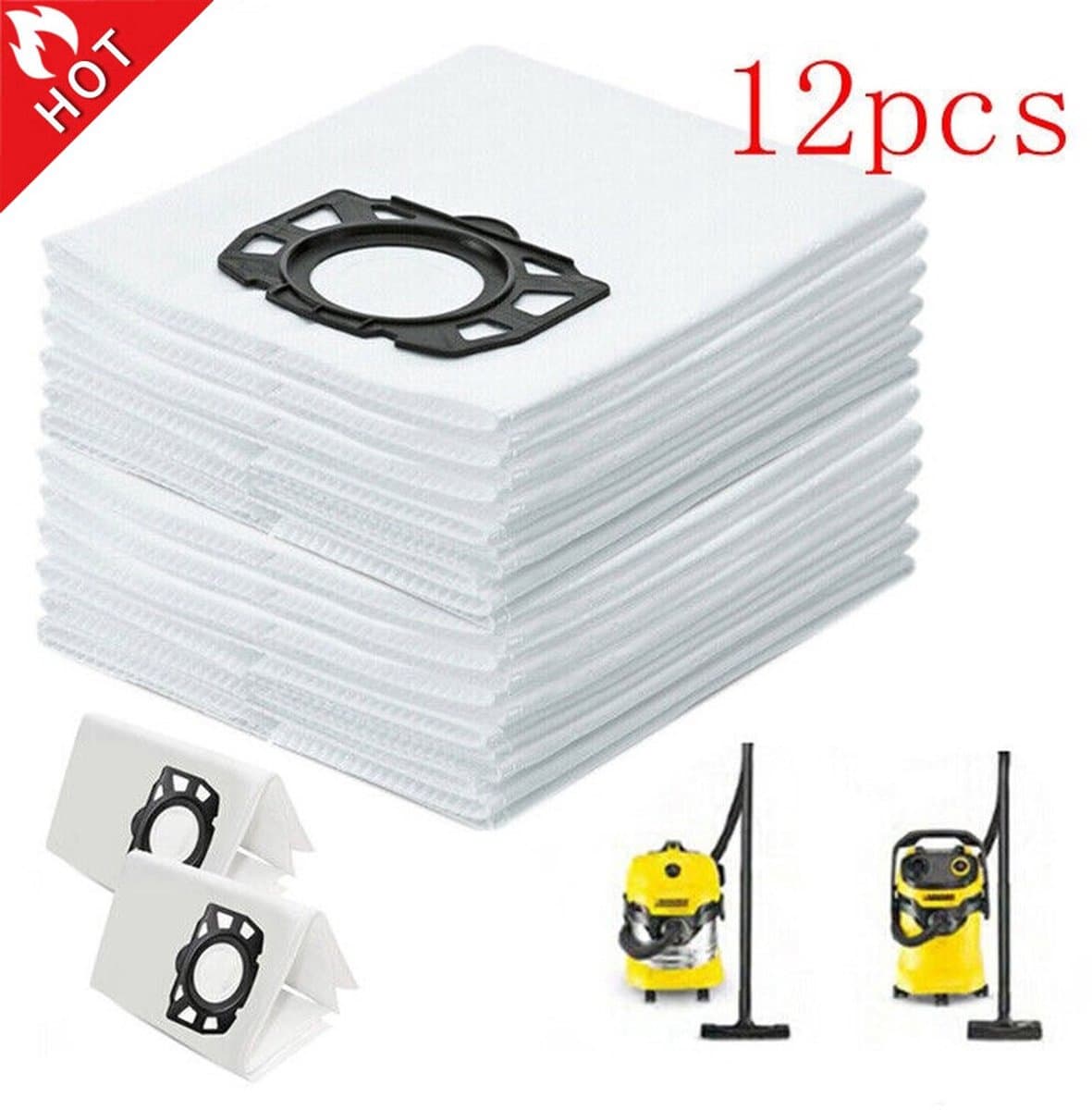 12 stuks fleecefilterzakken Geschikt voor Karcher MV6 MV5 WD5/P WD4 MV4 WD 6 P 6 2.863-006.0 — afbeelding 1