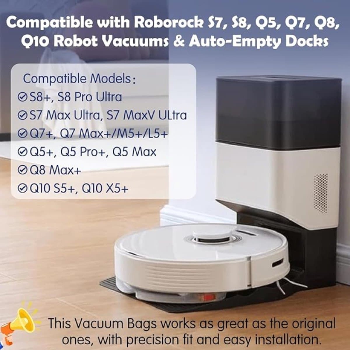 Stofzakken voor Roborock Q7 M5+/L5+/Q10 S5+/Q10 X5+/Q5 Pro+/Q5 Max+/S8 Pro Ultra/S8+/S7 MaxV Ultra/Q7 Max+/Q8 Max+ - 10 stuks 3L wegwerpstofzuigerzakken voor robotstofzuiger en afzuigstation — afbeelding 1