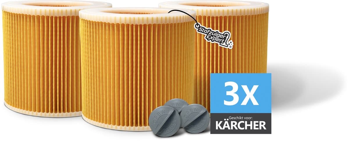 3x Filters geschikt voor KÄRCHER WD1, WD2, WD3, MV2 en MV3 stofzuigers - F6 Klasse Cilinder filter / Lamellenfilter ontworpen en geschikt voor Karcher stofzuigers — afbeelding 1