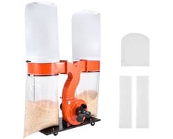 Stofafzuigsysteem, 2634,47 m³/u, 2,5 Micron Spaanafzuigsysteem, 3,0 Pk Zaagselafzuiging met Twee Stofzakken van 132,5 Liter en Twee Filterzakken van 159 Liter, 2800 Tpm, Non-Woven Materiaal