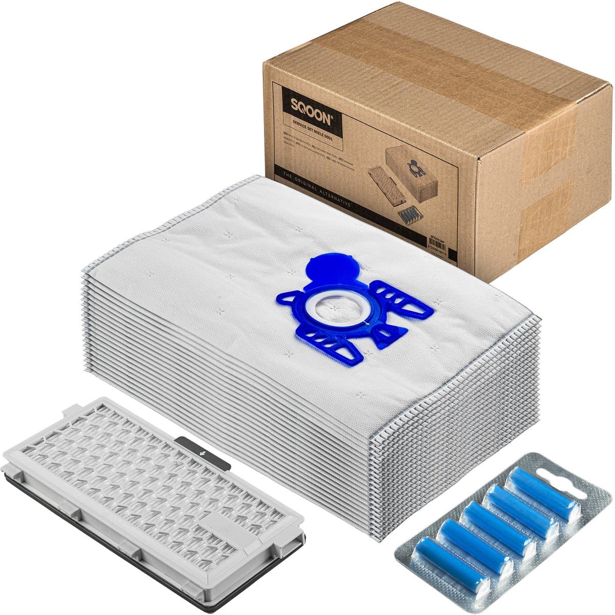 SQOON® 20x Stofzuigerzakken + 1x HEPA Filter + 5 Geursticks – Geschikt voor Miele Complete C1, C2, C3, Compact C1/C2 en S4 – Vervangt SF-HA50, 9917730 — afbeelding 1