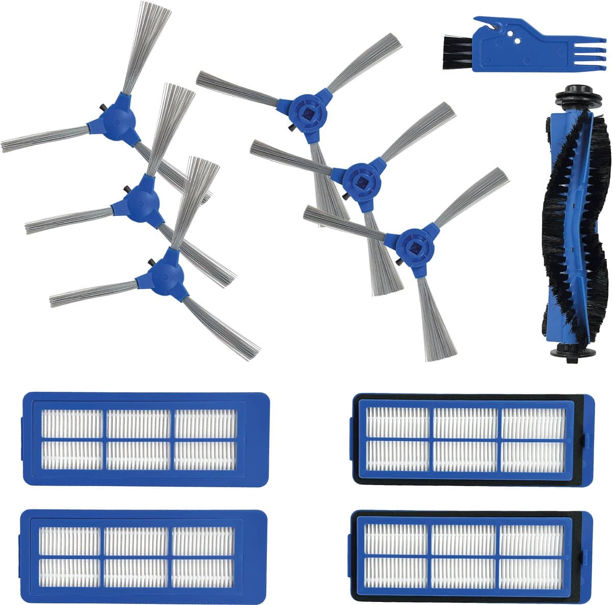 PARTS4® Robotstofzuiger vervangingsset geschikt voor Eufy Robovac G10 / G20 / G30 serie | 12-delige set met middenborstel, zijborstel (6 x), HEPA filter (4 x), reinigingsborstel/kam — afbeelding 1
