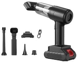 Draadloze Handstofzuiger Voor De Auto - Draagbare Oplaadbare Mini Autostoofzuiger - Zwart - 5 Opzetstukken - 16000Pa