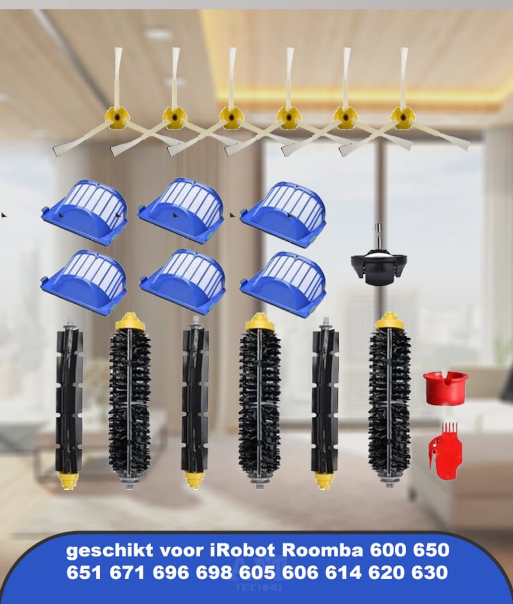 Accessoires geschikt voor iRobot Roomba 600 650 651 671 696 698 605 606 614 620 630 serie: 2 sets rollerborstels als reserveonderdelen — afbeelding 1