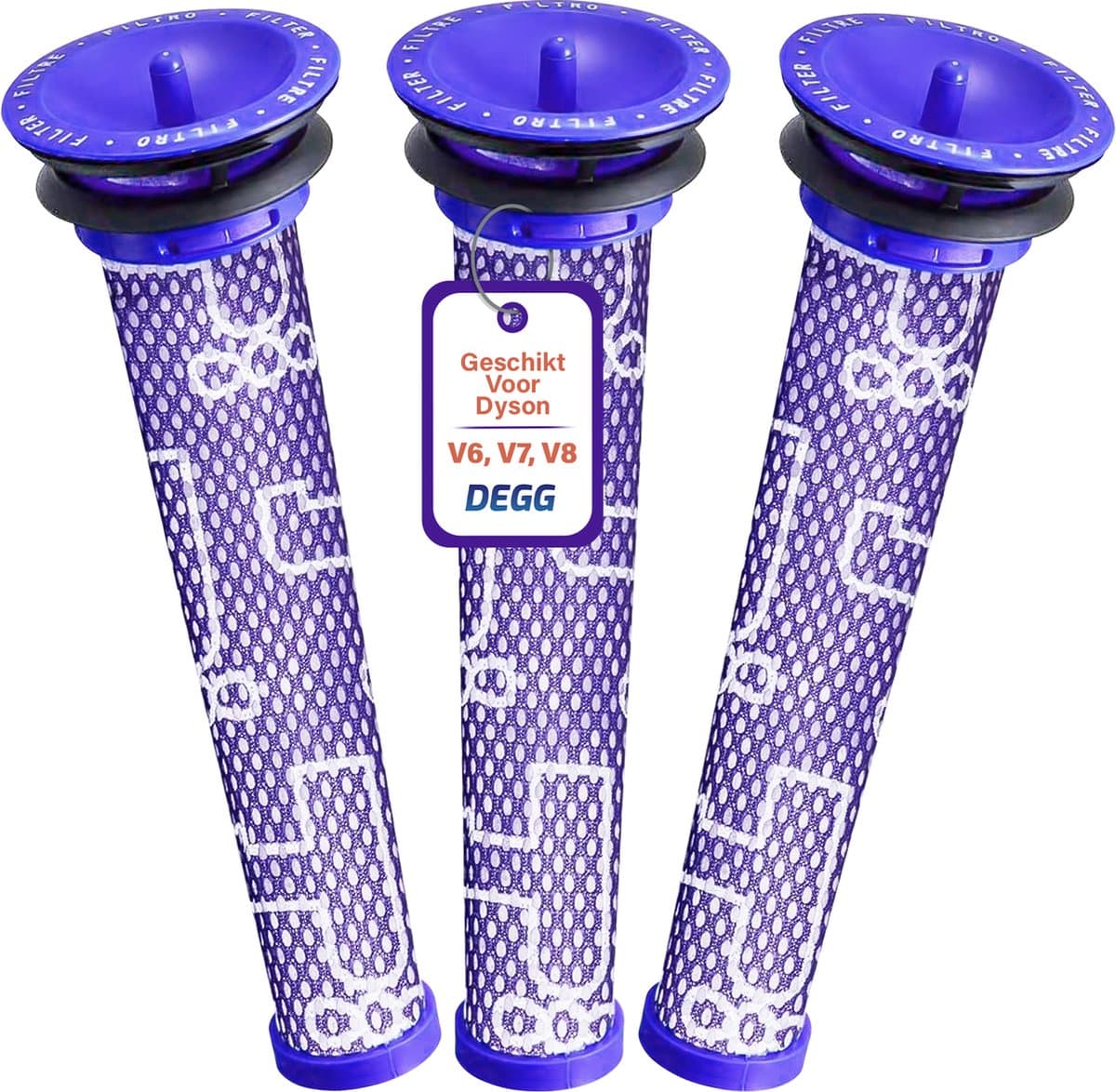 DEGG® - Pre-Filter - Geschikt voor Dyson V8, V7 en V6 - Wasbaar - Onderdelen - Vervangt DC58, DC59, DC61 en DC62 - Animal Stofzuiger - Duurzaam - 3 STUK(S) — afbeelding 1