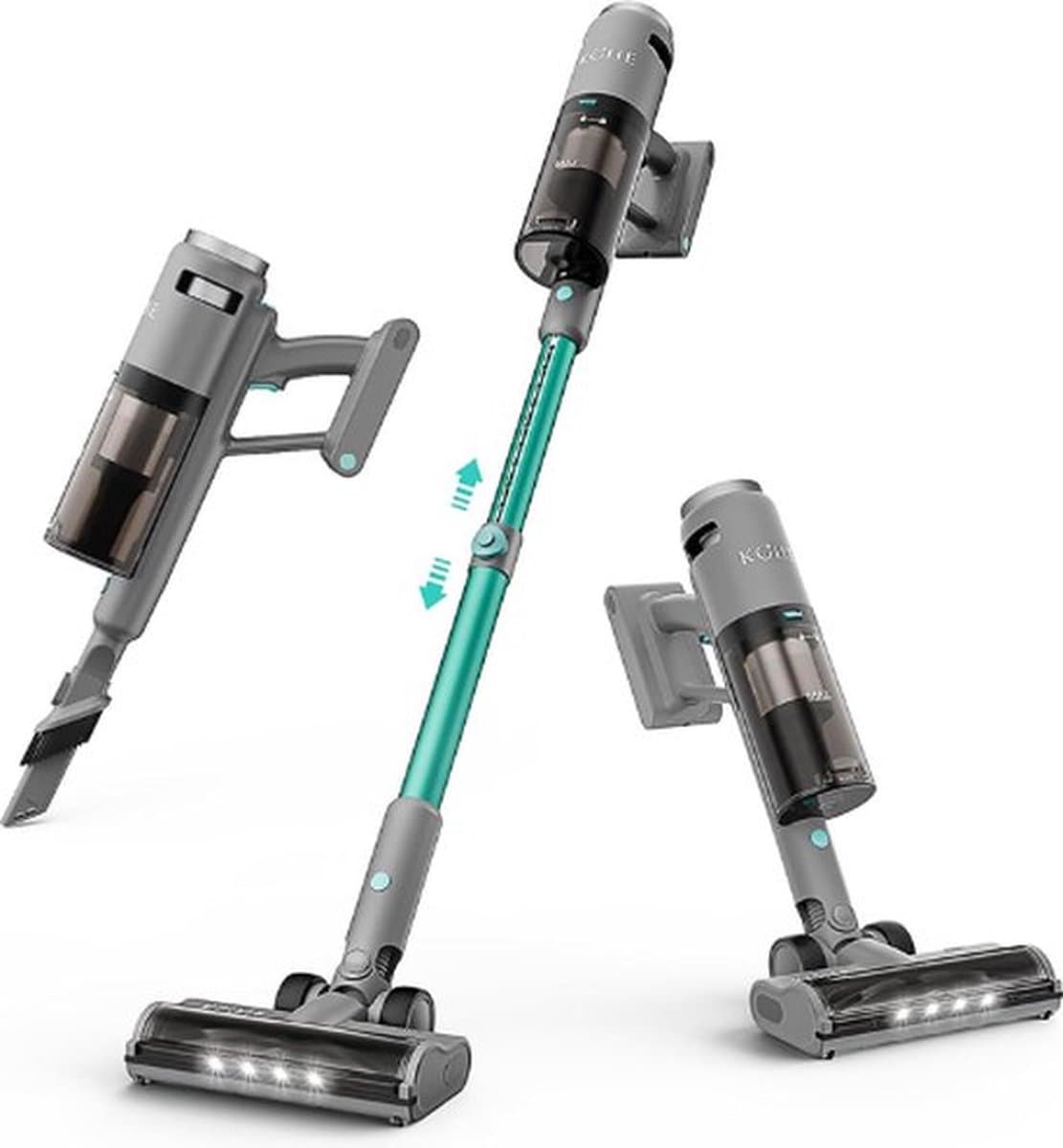 Luxe Steelstofzuiger – Draadloos – Stofzuiger zonder Zak op Accu – Wireless Vacuum Cleaner – 38000PA Zuigkracht – LED Verlichting – 450W – Grijs — afbeelding 1
