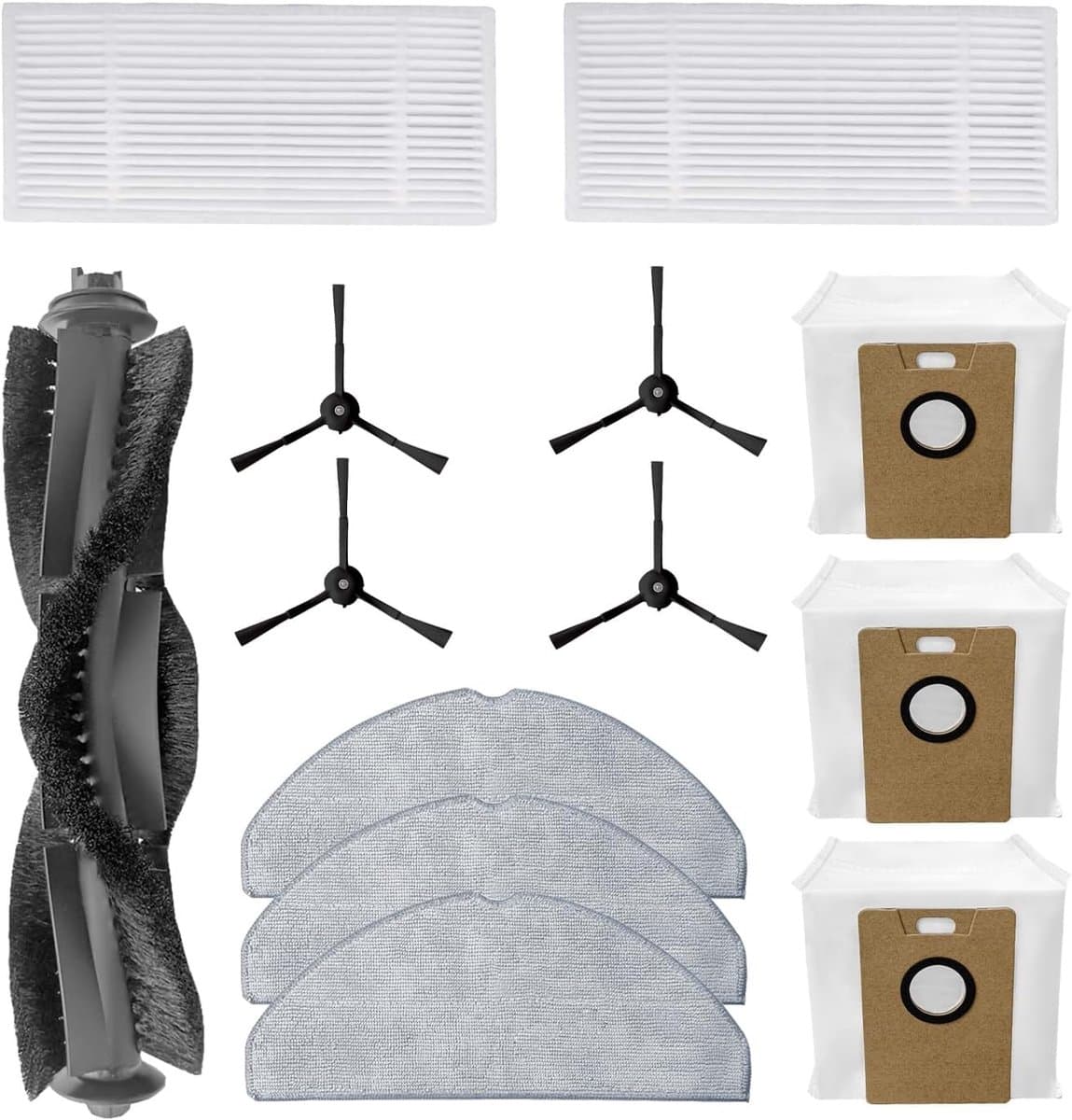 13 stuks - 1 hoofdborstels, 2 filters, 3 dweildoeken, 4 zijborstels en 3 stofzakken - Voor Tapo RV30 Max Plus / RV30 Max / RV20 Max Plus / RV20 Max robotstofzuigers — afbeelding 1