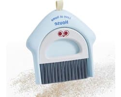 Mini Bezemset - Stoffer en Blik - Bureau Reinigen - Compact Ontwerp - 18.5 x 17 cm - Blauw