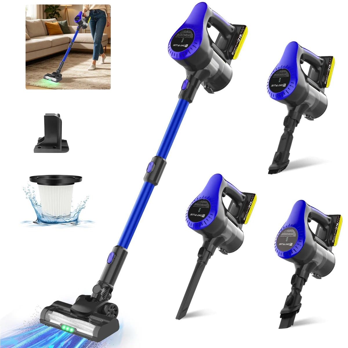 Cellista Draadloze Stofzuiger 20.000Pa - Steelstofzuiger Zakloos - Handstofzuiger met HEPA Filter - Wandmontage - LED Verlichting - 21V — afbeelding 1