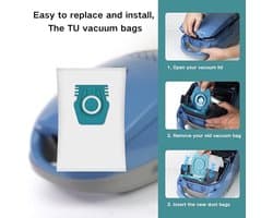 Set van 12 TU-stofzakken geschikt voor Miele Pure Air TU 3D-stofzuigers, geschikt voor Guard L1/S1 Junior Flex, Parquet Silence, AllFloor Performance, Comfort Electric Cat & Dog-serie, inclusief 4 uitlaatfilters.