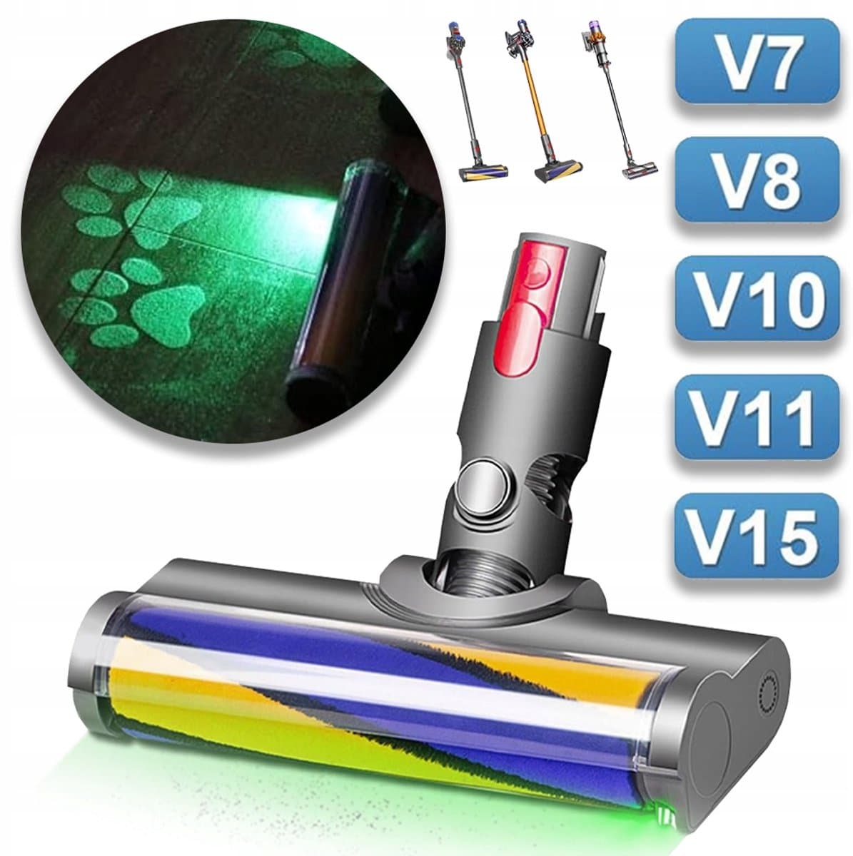 Led-Zuigmond Met Zachte Roller Compatibel Met Dyson V7 V8 V10 V11 En V15 Stofzuigers - Verlicht Verborgen Stof En Vuil En Is Ideaal Voor Gladde Harde Vloeren — afbeelding 1