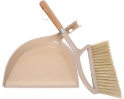 Bureaustofblik Borstel - Handbezem Stoffer - Kleine Ruimtes Schoonmaken - Ergonomisch Houtontwerp - 30 x 24 cm - Beige