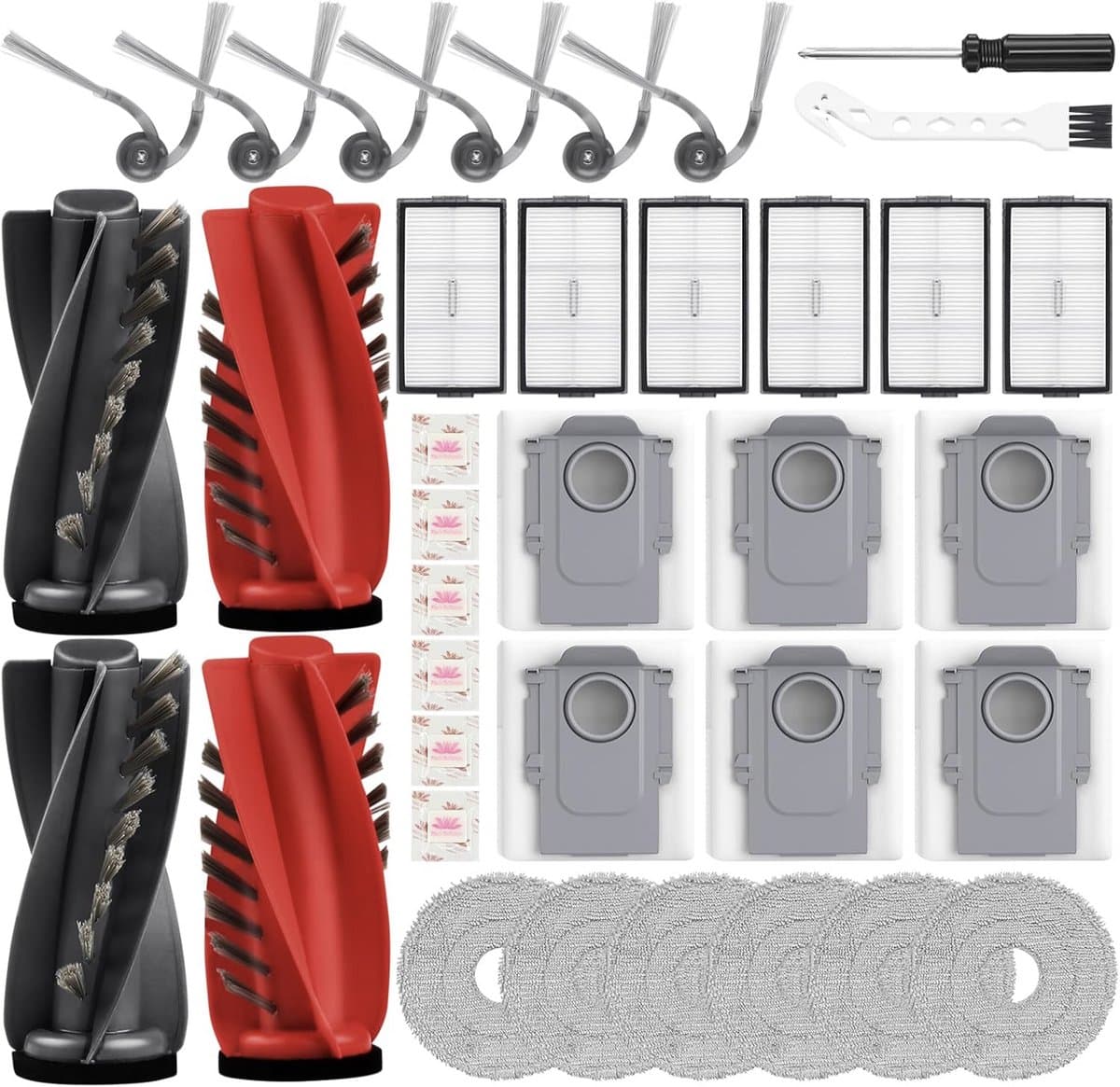 36-delige G20s Ultra Vervangingsonderdeel Accessoires voor Roborock G20s Ultra/Saros 10R/Qrevo CurvX met 2 Rode Rollers, 2 Zwarte Rollers, 6 Hepa, 6 Dweilen, 6 Stofzakken, 6 Bijrollen, 1 Schroevendraaier, 1 Reinigingsborstel, Onderhoudskit,Stofzuiger — afbeelding 1