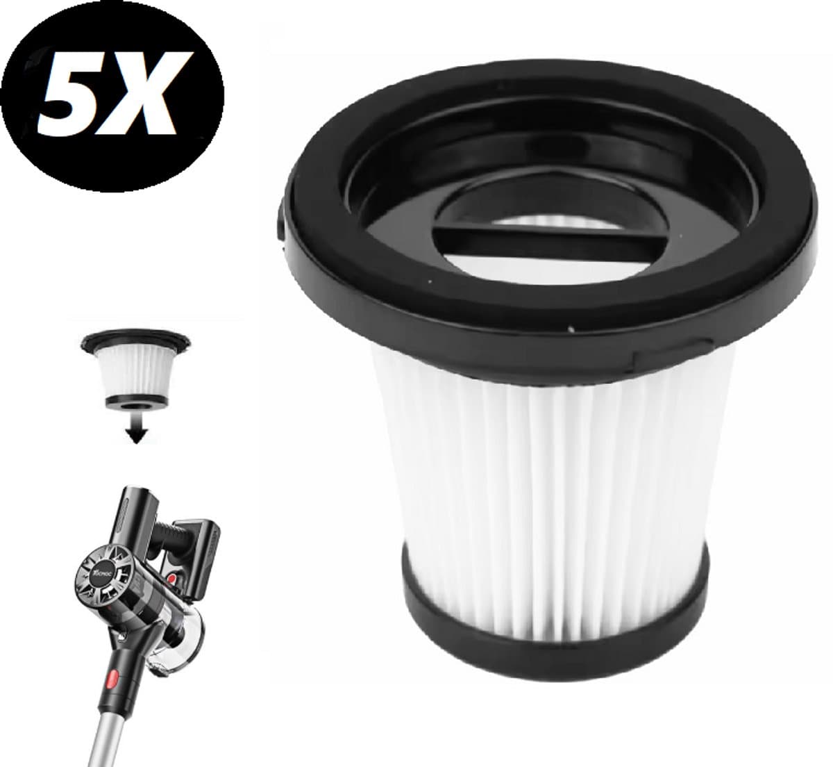 Hepa Filter Geschikt voor Tocmoc T200/T185 Moosoo - Zedar S600 5 stuks Originele Stofzuiger Accessoires Vervanging Filter Handheld Draadloze Stofzuiger — afbeelding 1