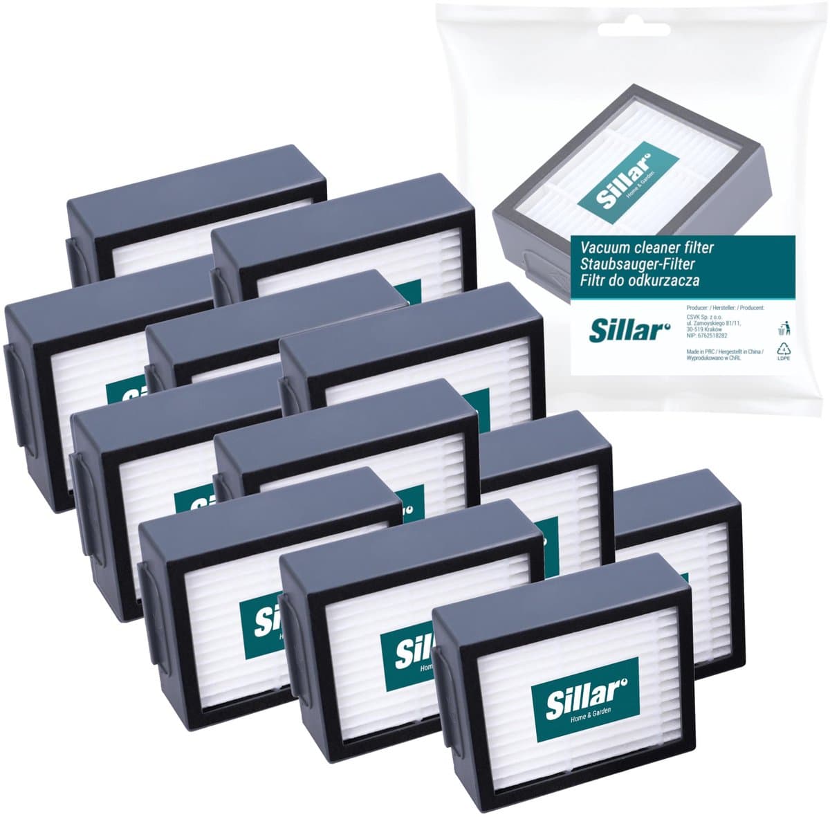 Sillar, set 12 stofzuigerfilters, HEPA filters, anti-allergeen, geschikt voor schoonmaakrobot iRobot Roomba serie E I J, E4, E5, E6, E7, Combo I5/I8/J5 PLUS, I3, I3+, I4, I4+, I5, I5+, vervanging, 5x6.5x2 cm — afbeelding 1