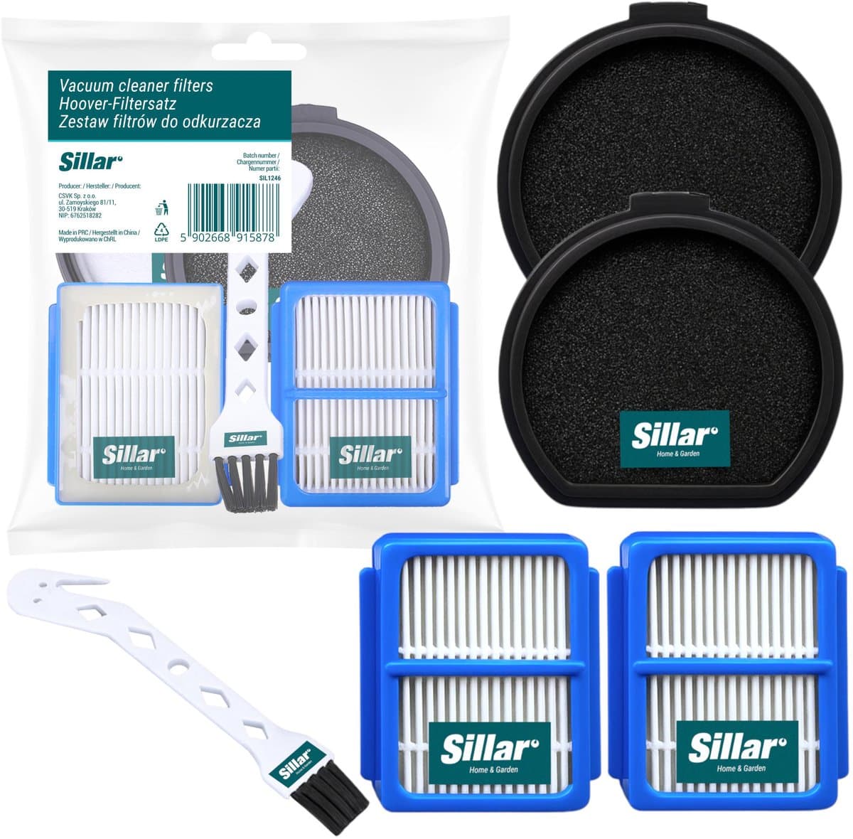 Sillar, set 4 stofzuigerfilters, wasbaar, 2x HEPA, 2x uitlaatfilter, anti-allergeen + 1x Reinigingsborstel, geschikt voor AEG Electrolux Q9 PURE Q9 PQ91 PQ92, vervanging voor filters ASKQX9, ESKQ9, 9009230898 — afbeelding 1