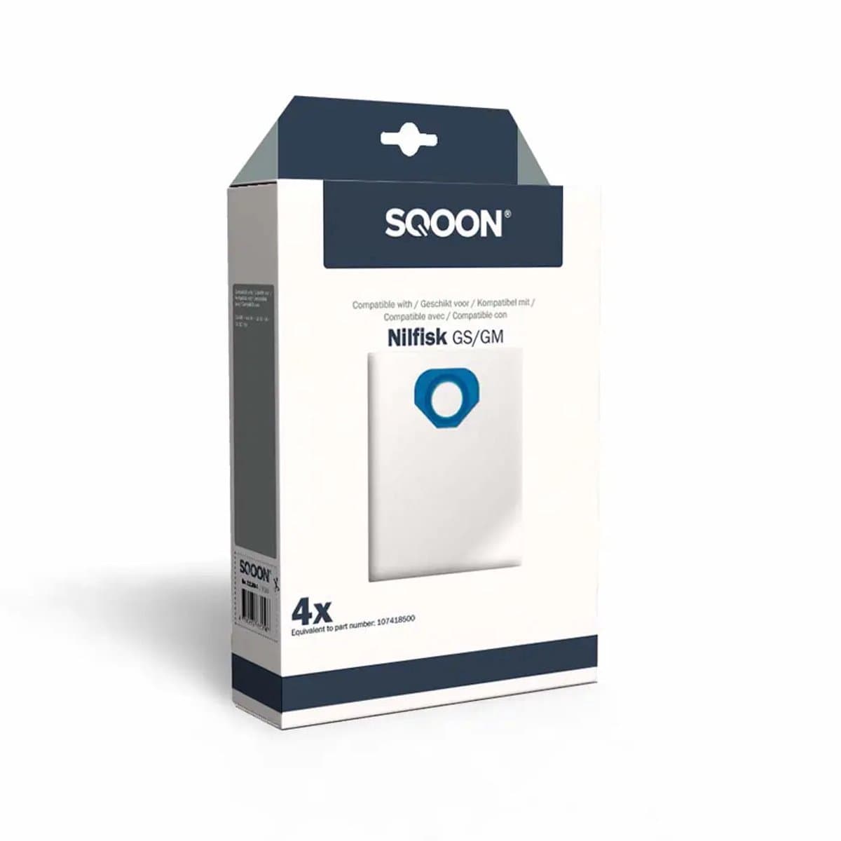 SQOON® Stofzuigerzakken Geschikt voor Nilfisk GS / GM80 / GM90 – Vervangt Model 107418500 – High Filtration voor Optimale Stofopname en Hygiëne - (SQ29) - 4 Stuks — afbeelding 1