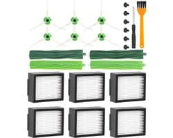 Vervangingsonderdelen geschikt voor iRobot Roomba E5 E6 i7 i7+ i3 i3+ i4 i4+ i6 i6+ j7 j7+, vervangende accessoirekits geschikt voor iRobot i-, e- en j-serie, 6 filters, 6 zijborstels, 4 rubberen borstels.