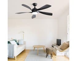 MODENUIT Plafondventilator Met Led-Verlichting 132 Cm - 3 Lichtkleuren - Afstandsbediening, 6 Snelheden, Timer - Voor Woonkamer En Slaapkamer - Abs - Zwart