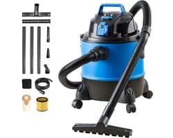 Klarven® Bouwstofzuiger Blauw - Zonder Zak - Droog En Nat Zuigen - 3 Wisselfilters, 20 Liter Reservoir - Cartridge-, Fijnstof- En Natfilter