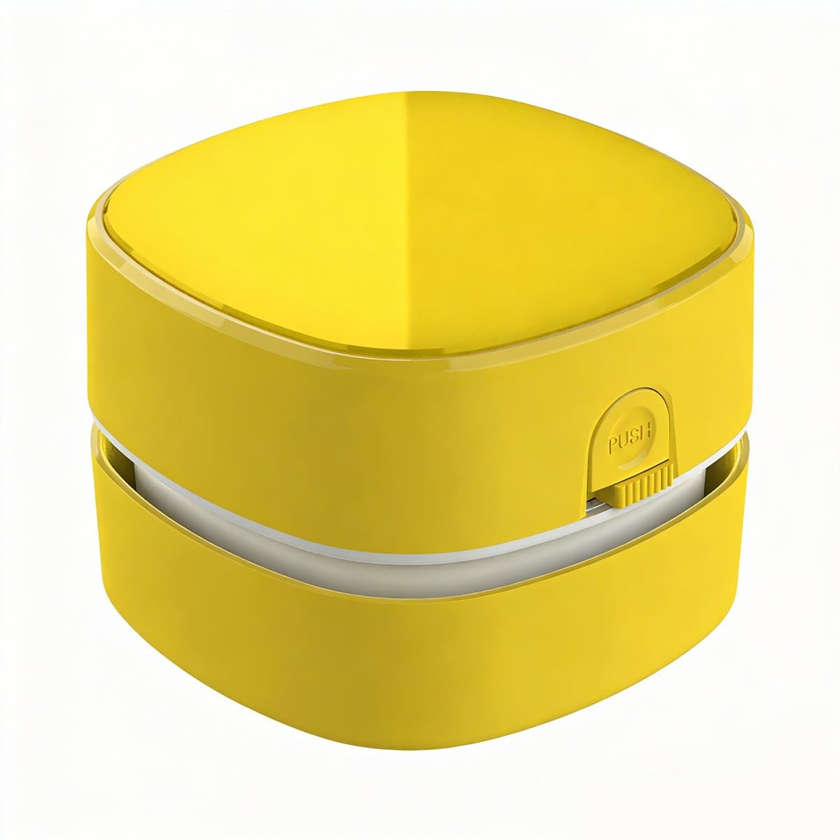 Gele compacte bureaustofzuiger met AA-batterijvoeding (zonder batterijen), lange looptijd en 360° draaibare reinigingskop, ruimt bureaustof en gumresten op, ideaal voor thuis, school, kantoor en als kindercadeau — afbeelding 1